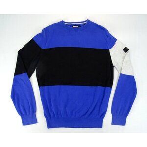 Barbour Men's Sweater Size L Blue‎ Striped Crew Neck 100% Cotton Color Block